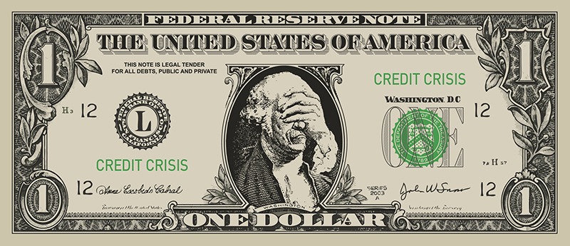United States One Dollar Bill with George Washington with his hand over his face in shame - What Will Eventually Cause the Collapse? - Miller on the Money