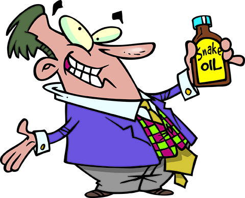 Illustration of snake oil business man