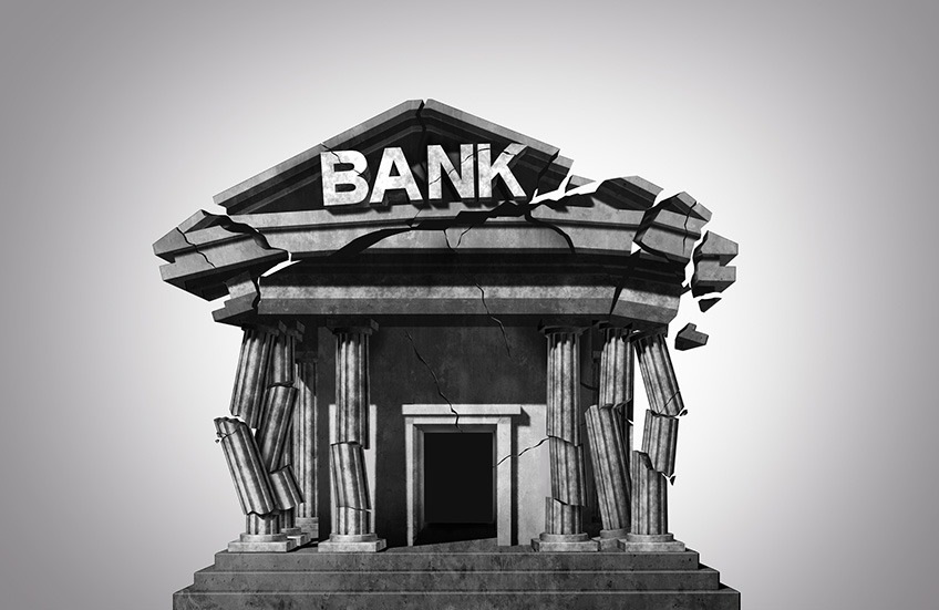 Banking Collapse and Bank run and volatility Crisis or global credit system falling in debt as a financial instability or insolvency concept or liquidity problem - A Banking Crisis Shouldn’t Be the Taxpayer’s Problem.