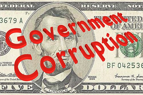 3D illustration of Government Corruption title on Five Dollars bill as a background - The “Culture of Corruption” Is Historic - Miller on the Money