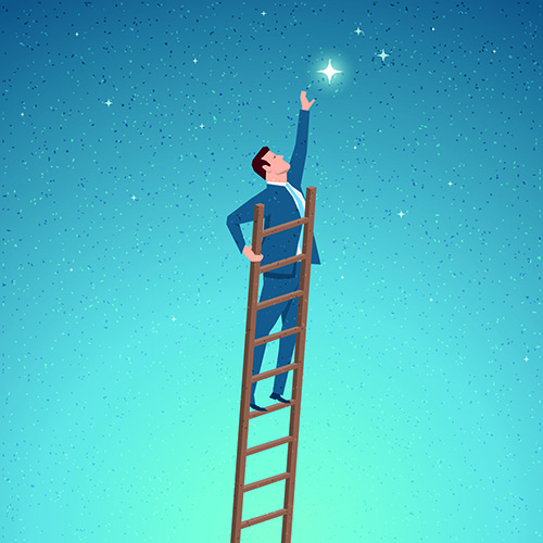Business, career, dreams, success concept. Man reaching for star on ladder. - The Impossible Dream - Miller on the Money
